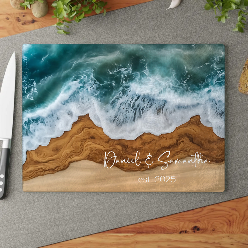 Personalized "Ocean Tide" Glass Cutting Board