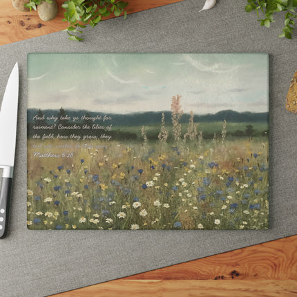 "Consider the Lilies" Glass Cutting Board