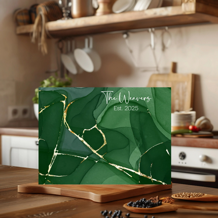 Personalized "Golden Green Marble" | Glass Charcuterie & Cutting Board