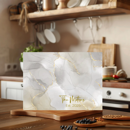 Personalized "White Gold Marble" | Glass Charcuterie & Cutting Board
