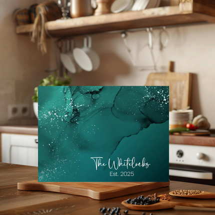 Personalized "Teal Marble" | Glass Charcuterie & Cutting Board