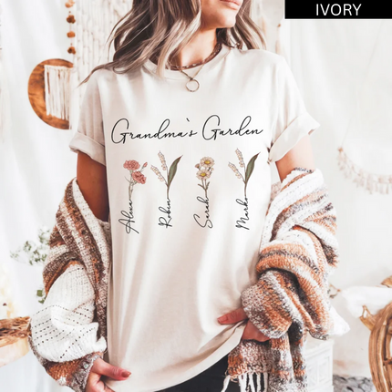 Personalized Birth Flower T-Shirt For Mom, Grandma