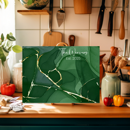 Personalized "Golden Green Marble" | Glass Charcuterie & Cutting Board