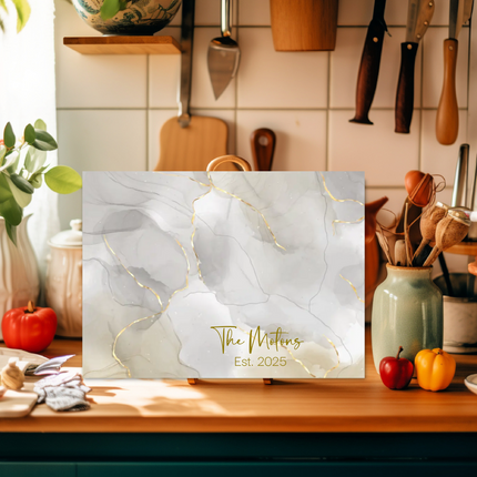 Personalized "White Gold Marble" | Glass Charcuterie & Cutting Board