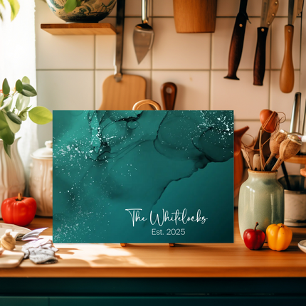 Personalized "Teal Marble" | Glass Charcuterie & Cutting Board
