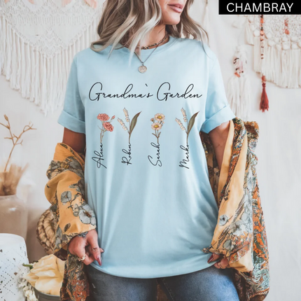 Personalized Birth Flower T-Shirt For Mom, Grandma