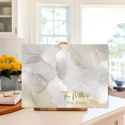 Personalized "White Gold Marble" | Glass Charcuterie & Cutting Board