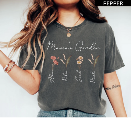 Personalized Birth Flower T-Shirt For Mom, Grandma