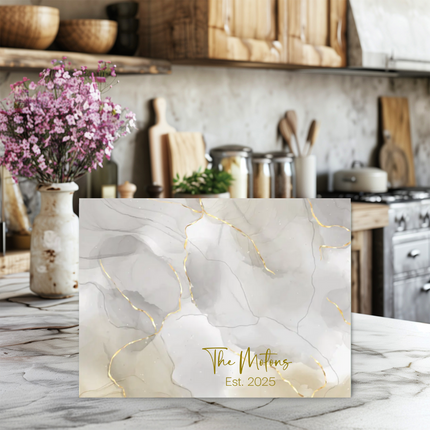 Personalized "White Gold Marble" | Glass Charcuterie & Cutting Board