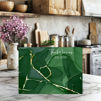 Personalized "Golden Green Marble" | Glass Charcuterie & Cutting Board