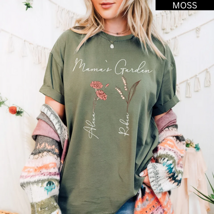Personalized Birth Flower T-Shirt For Mom, Grandma