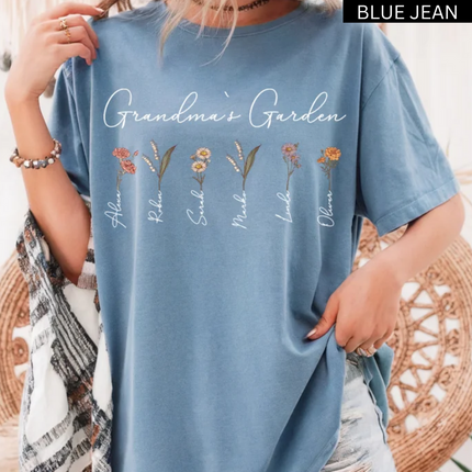 Personalized Birth Flower T-Shirt For Mom, Grandma