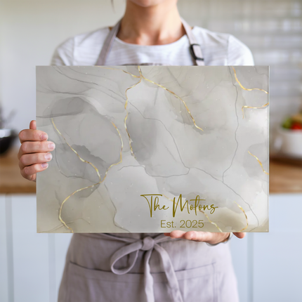 Personalized "White Gold Marble" | Glass Charcuterie & Cutting Board