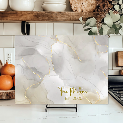 Personalized "White Gold Marble" | Glass Charcuterie & Cutting Board