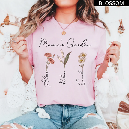 Personalized Birth Flower T-Shirt For Mom, Grandma