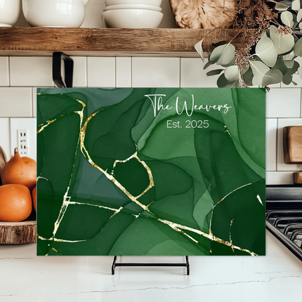 Personalized "Golden Green Marble" | Glass Charcuterie & Cutting Board