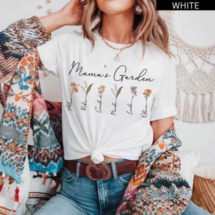 Personalized Birth Flower T-Shirt For Mom, Grandma