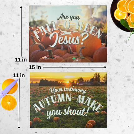 FALL-O-WEEN JESUS | Bundle Set of 2 | Tempered Glass Cutting Boards