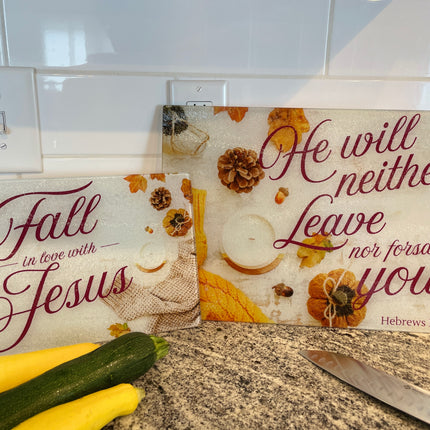 FALL IN LOVE WITH JESUS | Bundle Set of 2 | Tempered Glass Cutting Boards