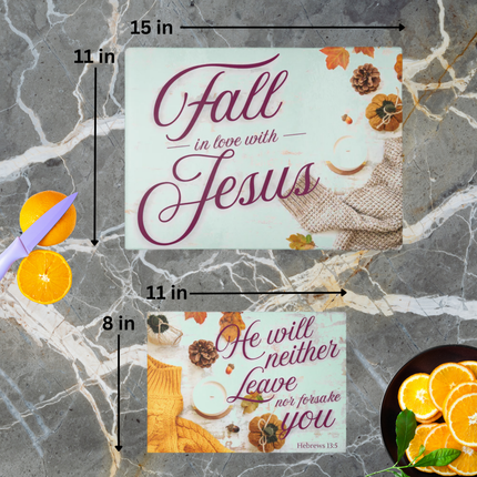 FALL IN LOVE WITH JESUS | Bundle Set of 2 | Tempered Glass Cutting Boards