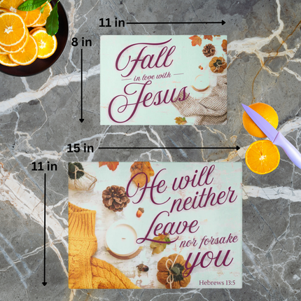 FALL IN LOVE WITH JESUS | Bundle Set of 2 | Tempered Glass Cutting Boards