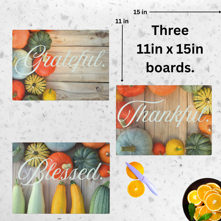 GRATEFUL. THANKFUL. BLESSED. | 3-Piece Tempered Glass Cutting Board Bundle