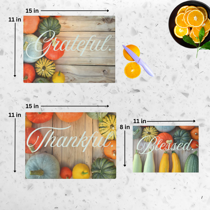 GRATEFUL. THANKFUL. BLESSED. | 3-Piece Tempered Glass Cutting Board Bundle