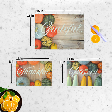 GRATEFUL. THANKFUL. BLESSED. | 3-Piece Tempered Glass Cutting Board Bundle
