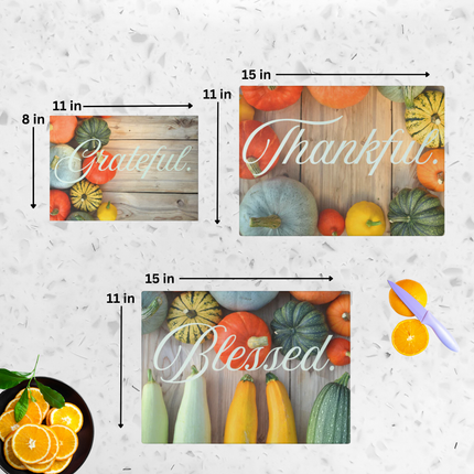 GRATEFUL. THANKFUL. BLESSED. | 3-Piece Tempered Glass Cutting Board Bundle
