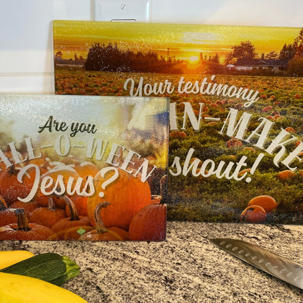 FALL-O-WEEN JESUS | Bundle Set of 2 | Tempered Glass Cutting Boards