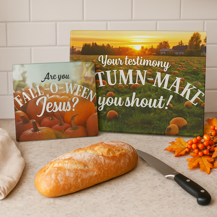 FALL-O-WEEN JESUS | Bundle Set of 2 | Tempered Glass Cutting Boards